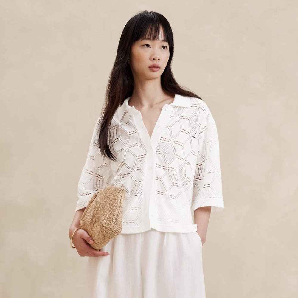 New with tags Banana Republic Lexia resort shirt Iced Vanilla size M